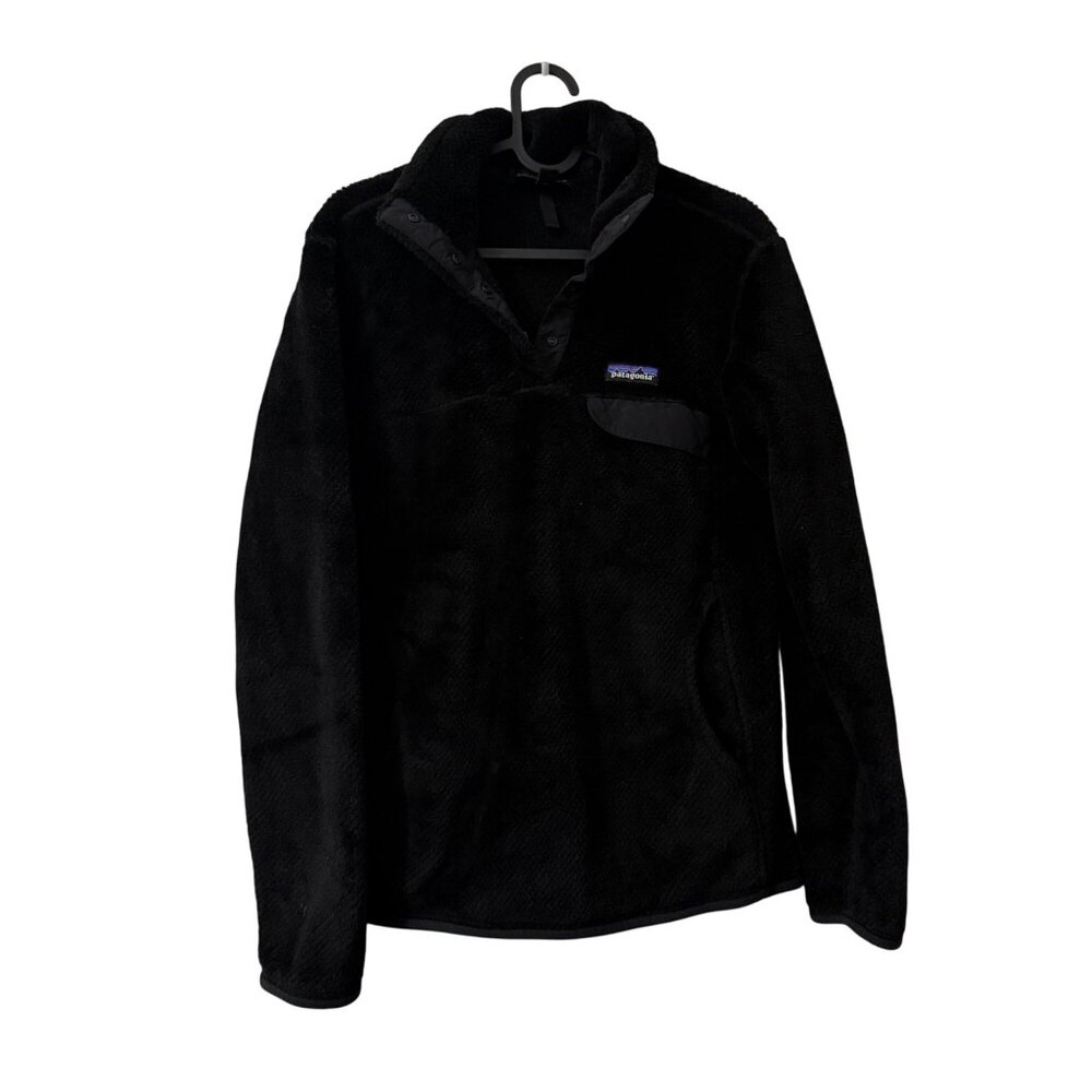 Patagonia Re Tool T Snap Fuzzy Black Pullover Sweater Womens Size Medium